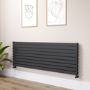 Riace Linea Midnight Black Flat Designer Radiator 630x1800mm Double Panel 6256 BTU - Horizontal Bars