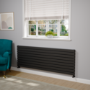 Riace Linea Midnight Black Flat Designer Radiator 630x1800mm Double Panel 6256 BTU - Horizontal Bars