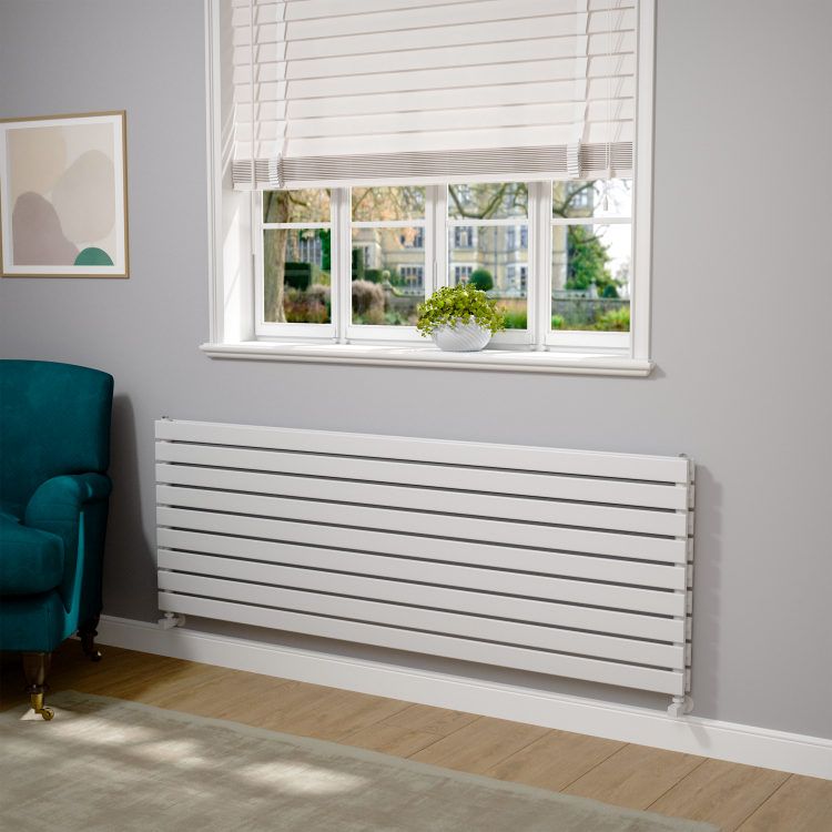 Riace Linea White Flat Designer Radiator 630x1800mm Double Panel 6256 BTU - Horizontal Bars