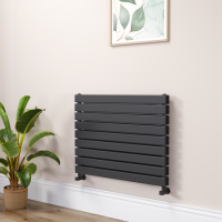 Riace Linea Midnight Black Flat Designer Radiator 630x800mm Double Panel 3044 BTU - Horizontal Bars