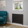 Riace Linea Midnight Black Flat Designer Radiator 630x800mm Double Panel 3044 BTU - Horizontal Bars