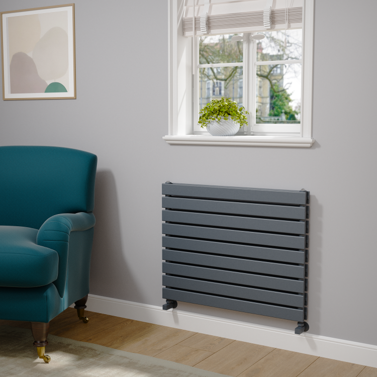 Riace Linea Dark Grey Anthracite Flat Designer Radiator 630x800mm Double Panel 3044 BTU - Horizontal Bars