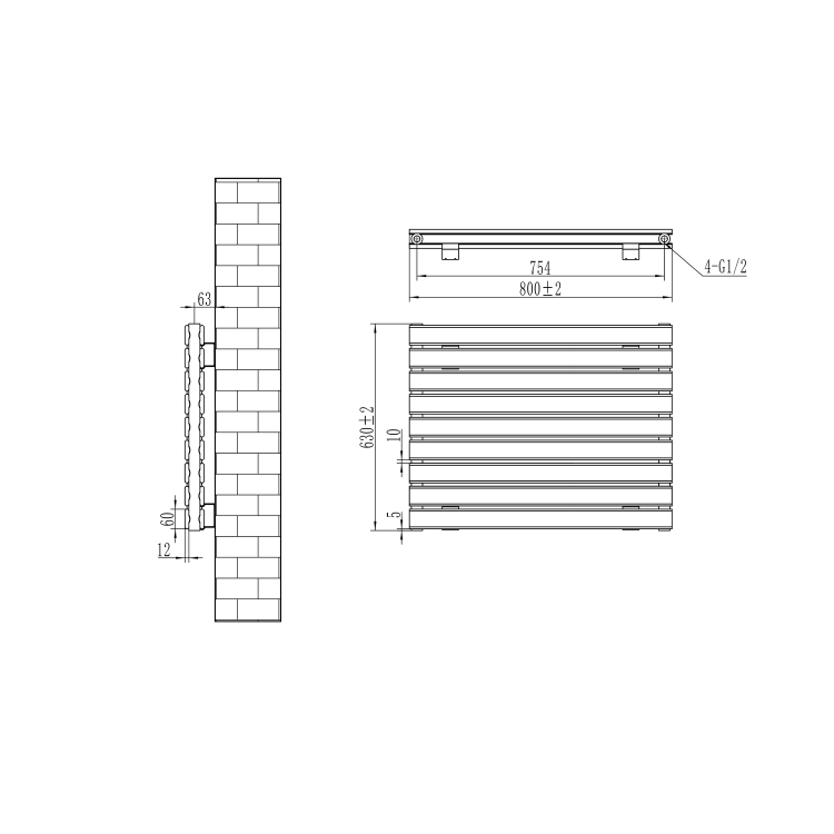 Riace White Flat Designer Radiator 630x800mm Double Panel 3044 BTU