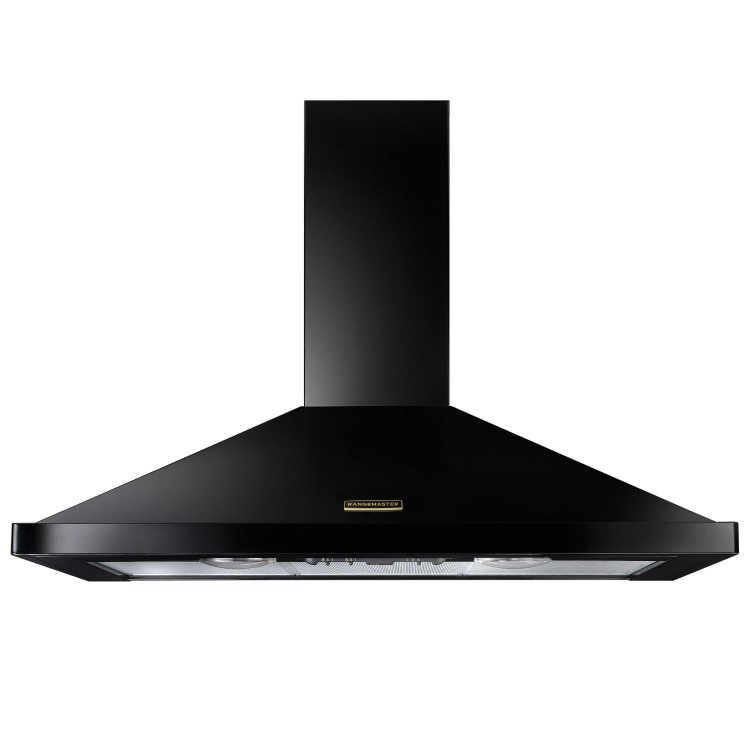 Rangemaster 90cm Chimney Cooker Hood - Black & Brass