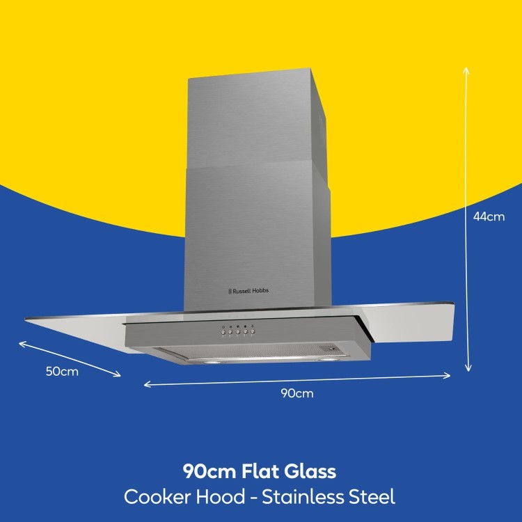 Russell Hobbs 90cm Flat Glass Chimney Cooker Hood - Stainless Steel