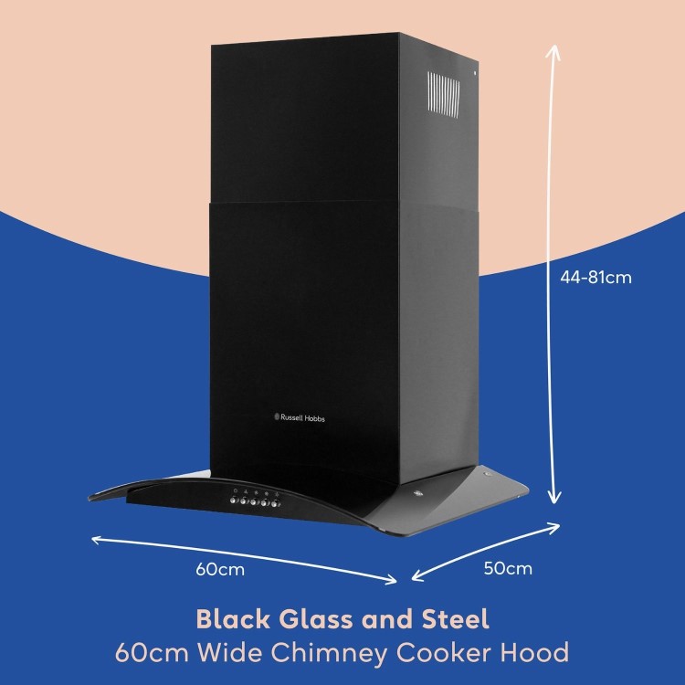 Russell Hobbs 60cm Curved Glass Chimney Cooker Hood - Black
