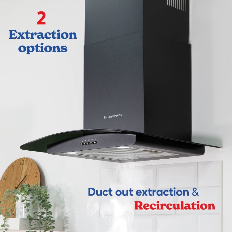 Russell Hobbs 60cm Curved Glass Chimney Cooker Hood - Black