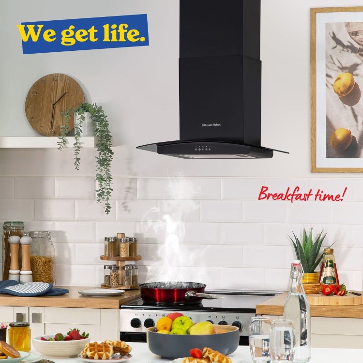 Russell Hobbs 60cm Curved Glass Chimney Cooker Hood - Black