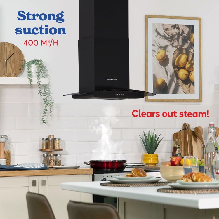 Russell Hobbs 60cm Curved Glass Chimney Cooker Hood - Black