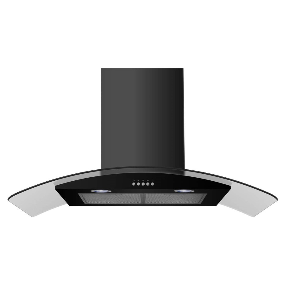 Russell Hobbs RHGCH901B 90cm Wide Glass and Black Chimney Cooker Hoods