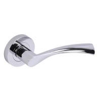 Internal Silver Polished Chrome Bathroom Lever Door Handle with Lock, Latch and Hinges Pack - 65mm Latch - Rhine - XL Joinery