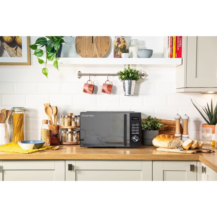 Russell Hobbs RHM2346B Black 23L Digital Microwave Oven 900W Family Microwave with Auto Cook Programmes & Defrost Function