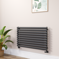Sorrento Linea Midnight Black Oval Designer Radiator 590x1000mm Single Panel 2420 BTU - Horizontal Bars