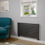 Sorrento Linea Midnight Black Oval Designer Radiator 590x1000mm Single Panel 2420 BTU - Horizontal Bars