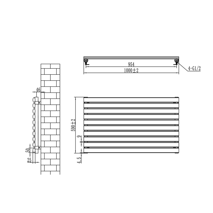 Sorrento Linea Dark Grey Anthracite Oval Designer Radiator 590x1000mm Single Panel 2420 BTU - Horizontal Bars