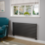 Sorrento Linea Midnight Black Oval Designer Radiator 590x1200mm Single Panel 2863 BTU - Horizontal Bars