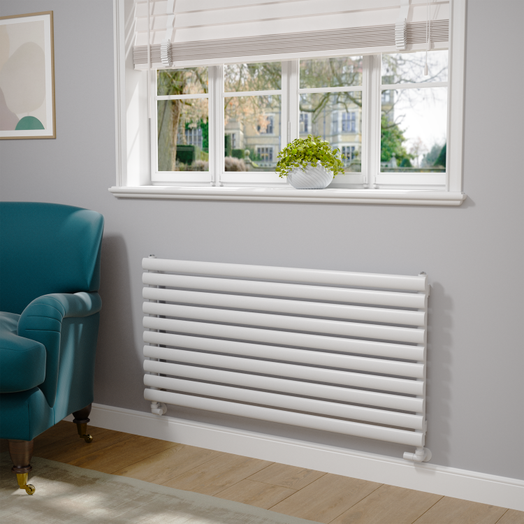Sorrento Linea White Oval Designer Radiator 590x1200mm Single Panel 2863 BTU - Horizontal Bars