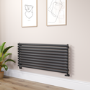Sorrento Linea Midnight Black Oval Designer Radiator 590x1400mm Single Panel 3317 BTU - Horizontal Bars