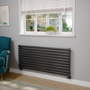 Sorrento Linea Midnight Black Oval Designer Radiator 590x1400mm Single Panel 3317 BTU - Horizontal Bars