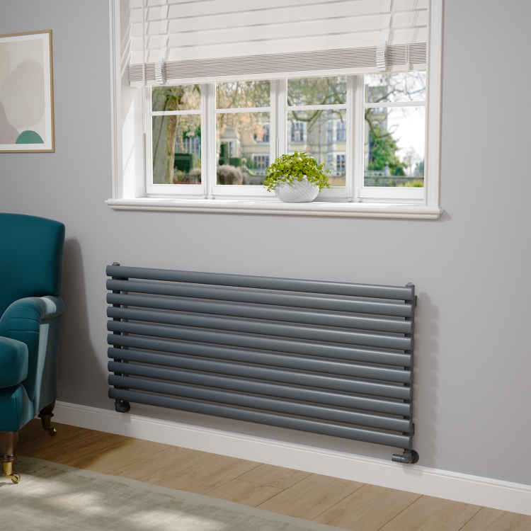 Sorrento Linea Dark Grey Anthracite Oval Designer Radiator 590x1400mm Single Panel 3317 BTU - Horizontal Bars