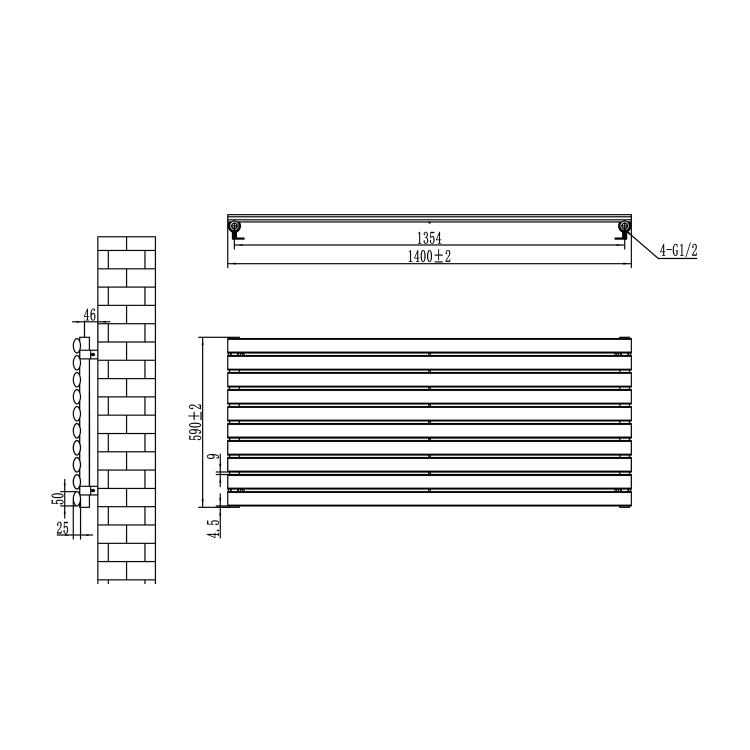 Sorrento White Oval Designer Radiator 590x1400mm Single Panel 3317 BTU
