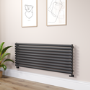 Sorrento Linea Midnight Black Oval Designer Radiator 590x1600mm Single Panel 3782 BTU - Horizontal Bars