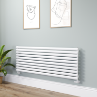 Sorrento Linea White Oval Designer Radiator 590x1600mm Single Panel 3782 BTU - Horizontal Bars