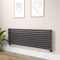 Sorrento Linea Midnight Black Oval Designer Radiator 590x1800mm Single Panel 4256 BTU - Horizontal Bars