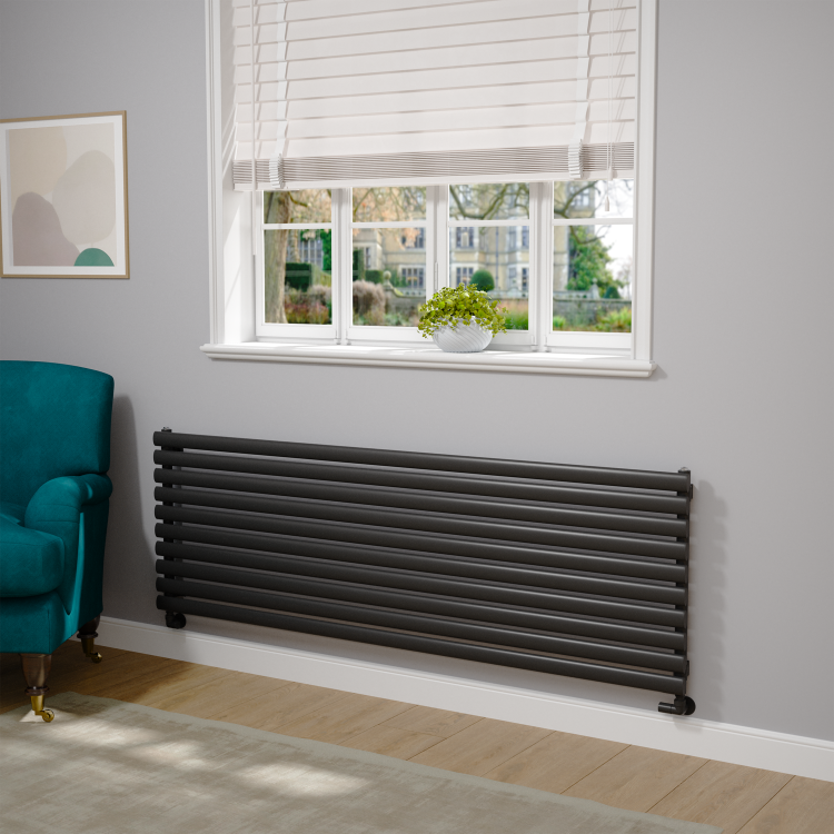Sorrento Linea Midnight Black Oval Designer Radiator 590x1800mm Single Panel 4256 BTU - Horizontal Bars