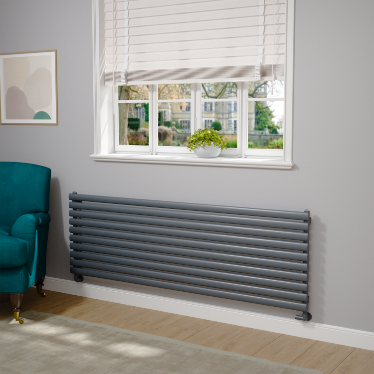Sorrento Linea Dark Grey Anthracite Oval Designer Radiator 590x1800mm Single Panel 4256 BTU - Horizontal Bars