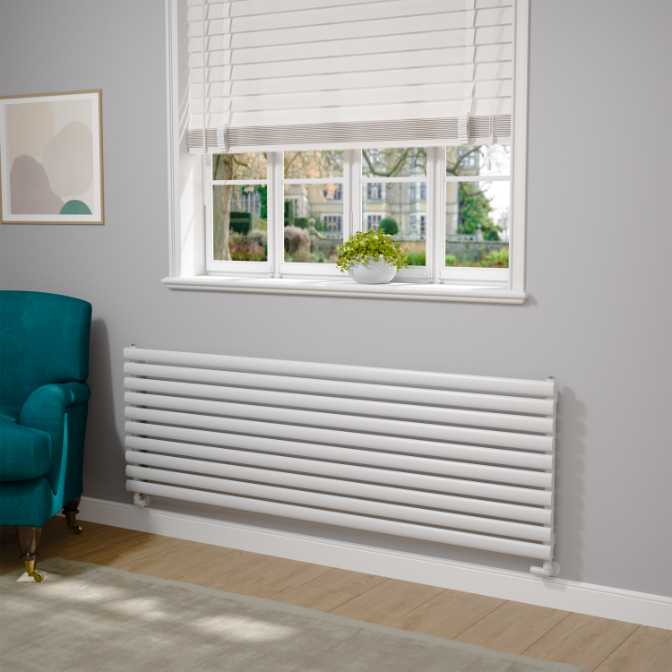 Sorrento Linea White Oval Designer Radiator 590x1800mm Single Panel 4256 BTU - Horizontal Bars
