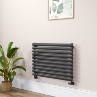 Sorrento Linea Midnight Black Oval Designer Radiator 590x800mm Single Panel 1983 BTU - Horizontal Bars
