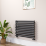 Sorrento Linea Midnight Black Oval Designer Radiator 590x800mm Single Panel 1983 BTU - Horizontal Bars