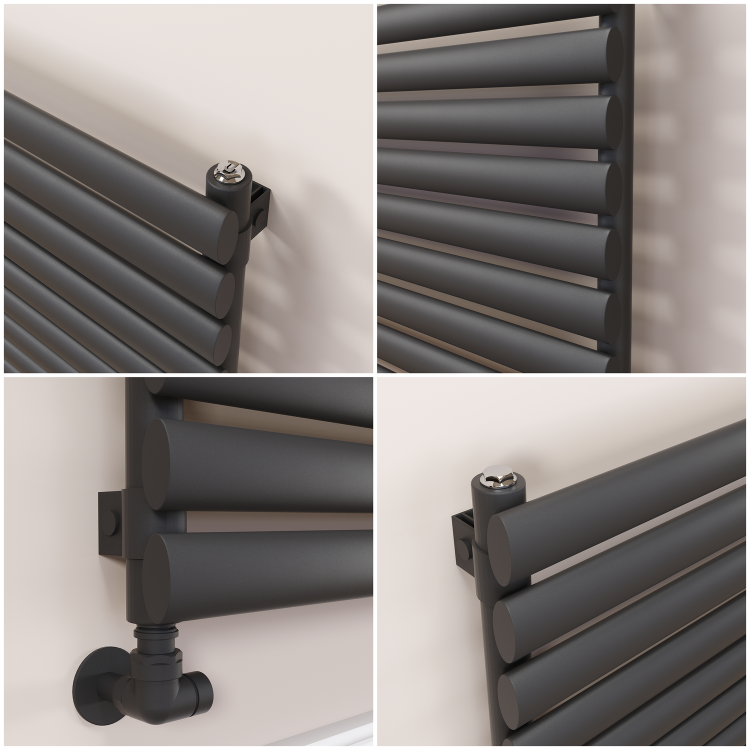 Sorrento Linea Midnight Black Oval Designer Radiator 590x800mm Single Panel 1983 BTU - Horizontal Bars