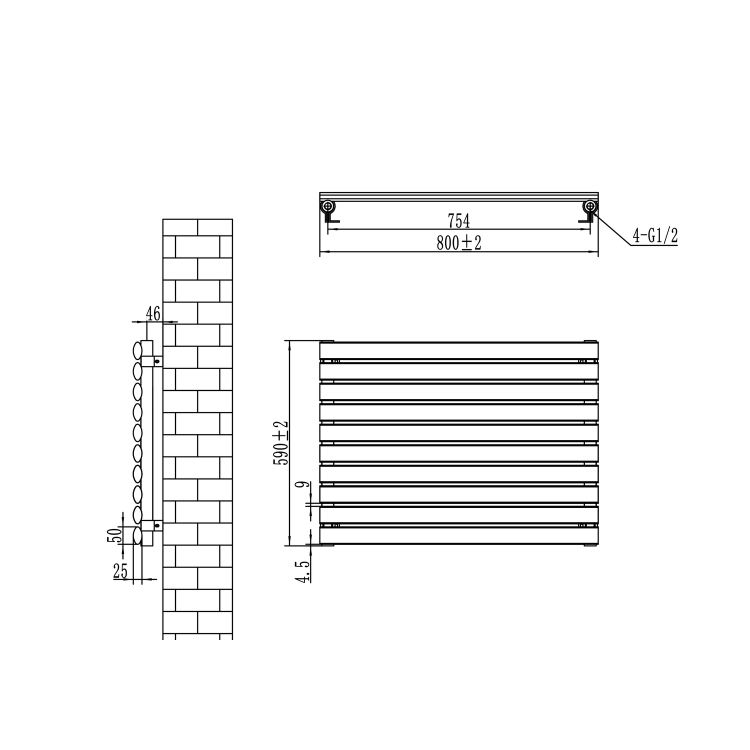 Sorrento Linea Midnight Black Oval Designer Radiator 590x800mm Single Panel 1983 BTU - Horizontal Bars