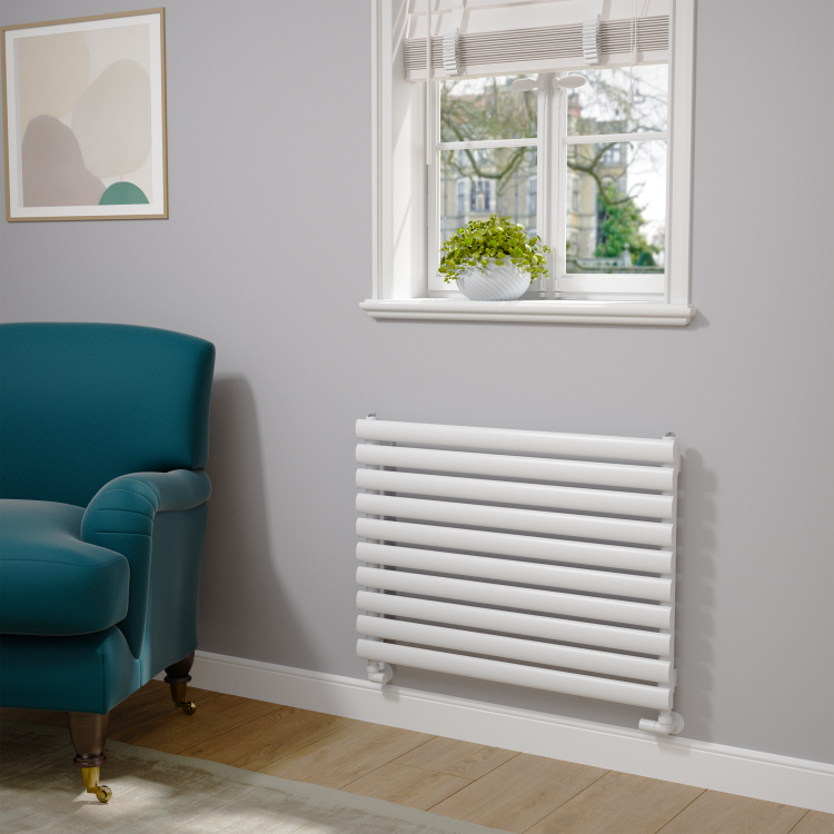 Sorrento Linea White Oval Designer Radiator 590x800mm Single Panel 1983 BTU - Horizontal Bars
