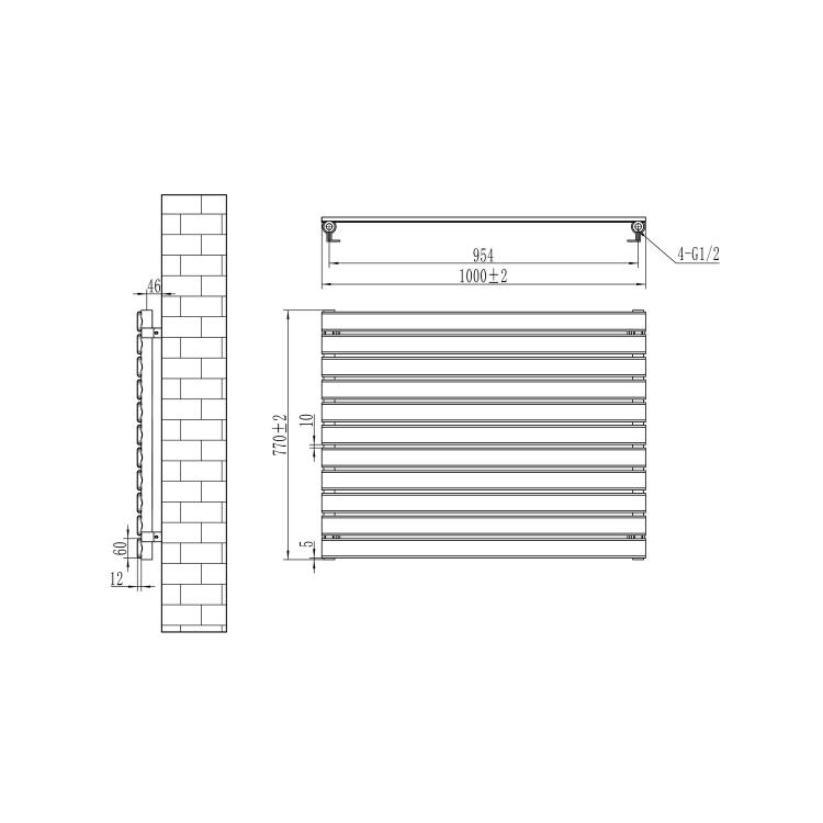 Riace Linea White Flat Designer Radiator 770x1000mm Single Panel 2973 BTU - Horizontal Bars