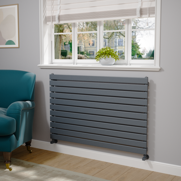 Riace Linea Dark Grey Anthracite Flat Designer Radiator 770x1200mm Single Panel 3519 BTU - Horizontal Bars
