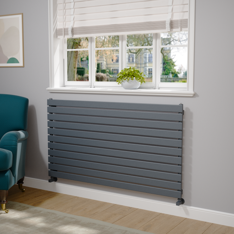 Riace Linea Dark Grey Anthracite Flat Designer Radiator 770x1400mm Single Panel 4072 BTU - Horizontal Bars
