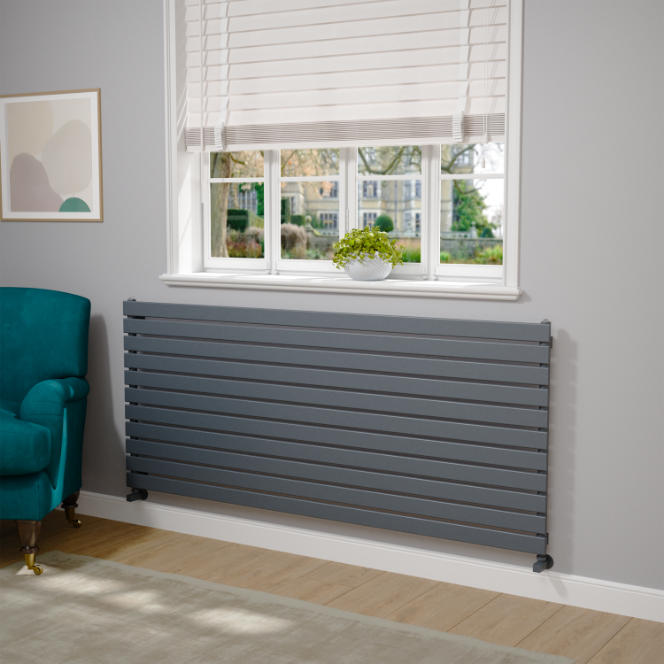 Riace Linea Dark Grey Anthracite Flat Designer Radiator 770x1800mm Single Panel 5215 BTU - Horizontal Bars