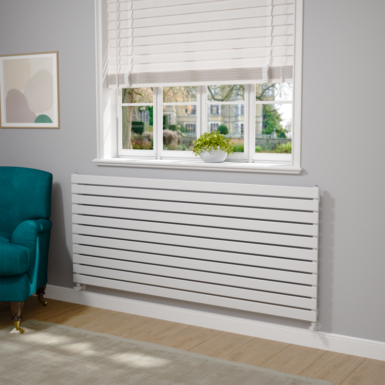 Riace Linea White Flat Designer Radiator 770x1800mm Single Panel 5215 BTU - Horizontal Bars