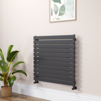 Riace Linea Midnight Black Flat Designer Radiator 770x800mm Single Panel 2430 BTU - Horizontal Bars