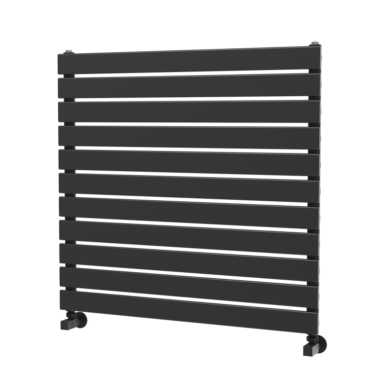 Riace Linea Midnight Black Flat Designer Radiator 770x800mm Single Panel 2430 BTU - Horizontal Bars