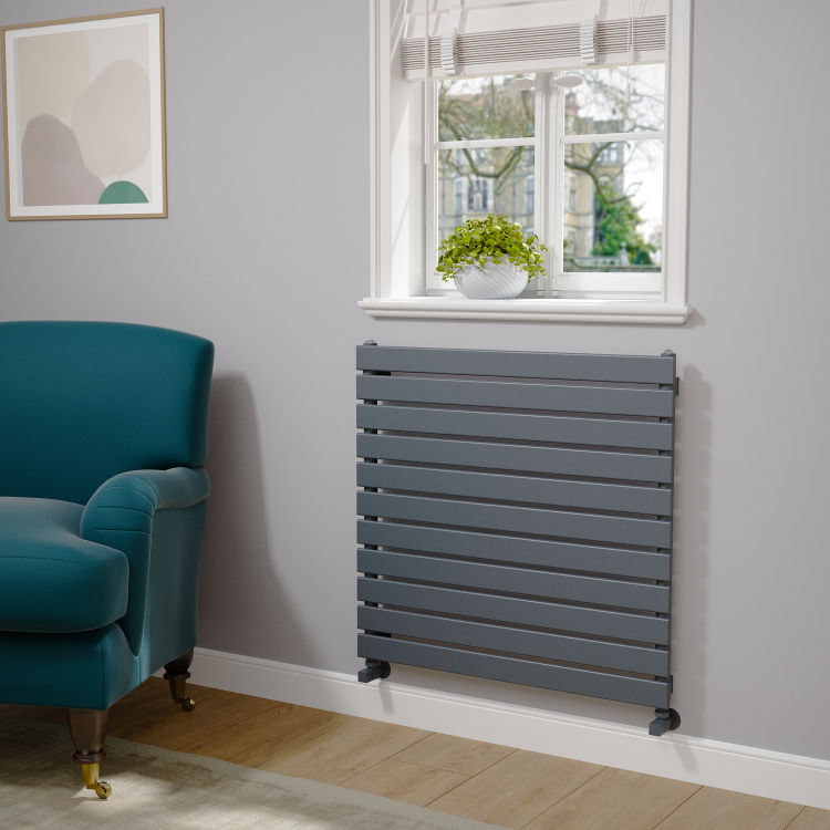 Riace Linea Dark Grey Anthracite Flat Designer Radiator 770x800mm Single Panel 2430 BTU - Horizontal Bars