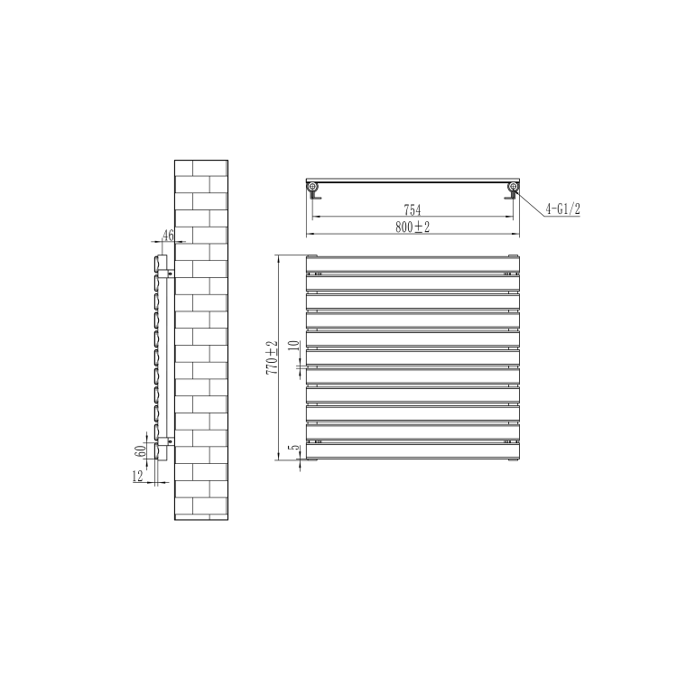 Riace Linea Dark Grey Anthracite Flat Designer Radiator 770x800mm Single Panel 2430 BTU - Horizontal Bars