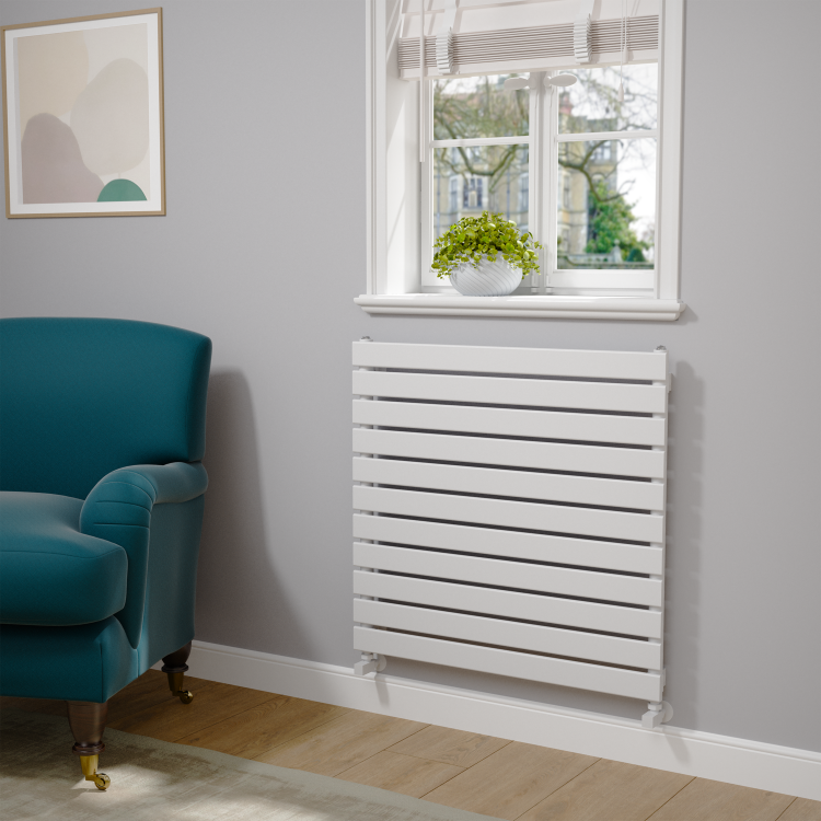 Riace Linea White Flat Designer Radiator 770x800mm Single Panel 2430 BTU - Horizontal Bars
