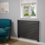 Sorrento Linea Midnight Black Oval Designer Radiator 767x1000mm Single Panel 3147 BTU - Horizontal Bars
