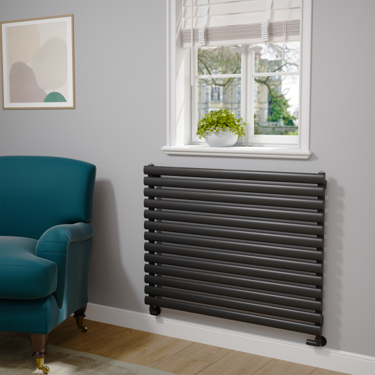 Sorrento Linea Midnight Black Oval Designer Radiator 767x1000mm Single Panel 3147 BTU - Horizontal Bars