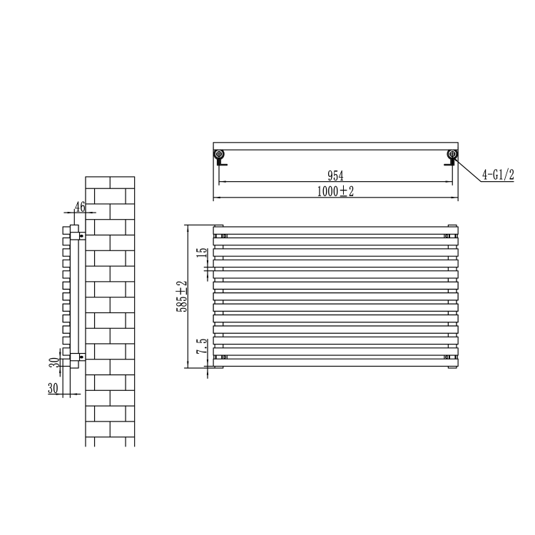 Ravello Midnight Black Square Designer Radiator 585x1000mm Single Panel 2785 BTU