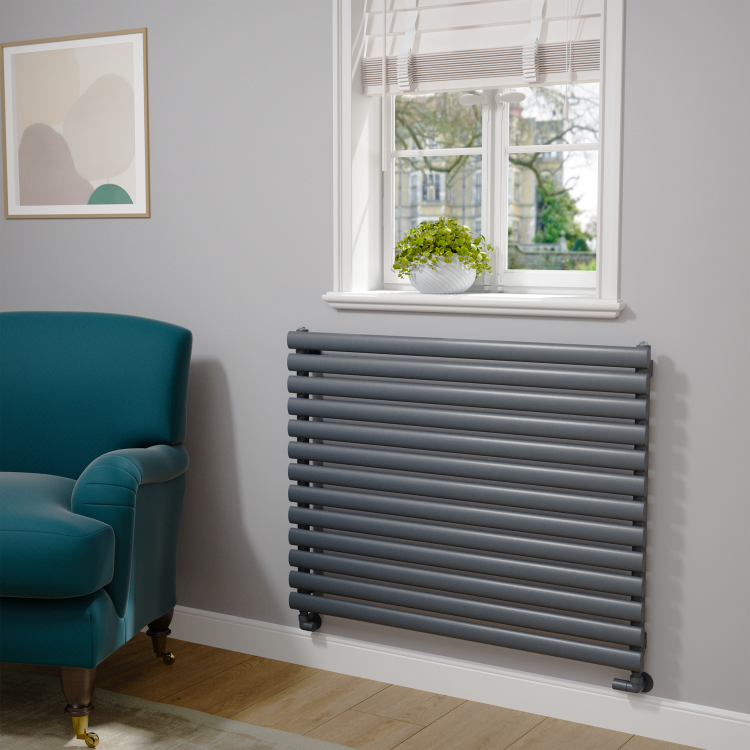 Sorrento Linea Dark Grey Anthracite Oval Designer Radiator 767x1000mm Single Panel 3147 BTU - Horizontal Bars